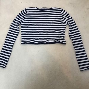Navy Blue and White striped crop top